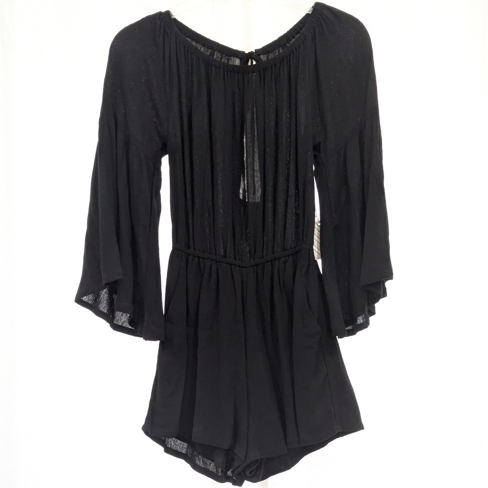 Witchygoth Black Romper Shorts Small Crepe Bell Sleeve Pockets Fairy‎ Forever 21
